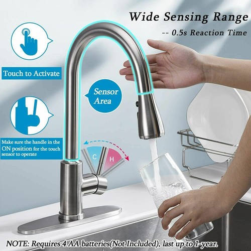 Sensor Touch Kitchen Sink Faucet Pull Down Sprayer Swivel Mixer Tap Single Lever - Picture 22 of 123