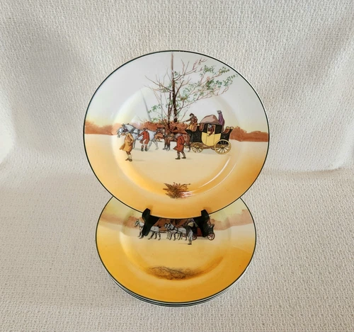 Royal Doulton COACHING DAYS Antique Dinner Plates England ~ Set of 4