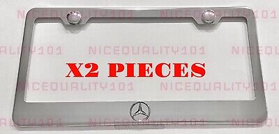 3D Mercedes Benz Star Logo Mirror Chrome Stainless Steel Front License Plate