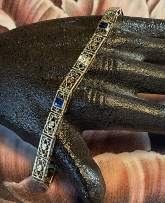 Antikes filigranes Armband 14 Karat ECHTER DIAMANT & LABOR Saphir 9,95 Gramm