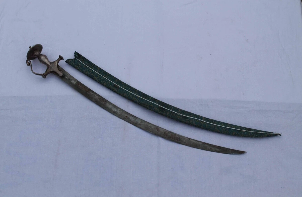 rare antique mughal Rajput Sikh talwar/ silver gilt/coated sword hilt  Damascus | eBay