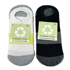 Sneaker Liner Socks Adult One Size Fits Most Gray Black White Green Stripe 4 PR