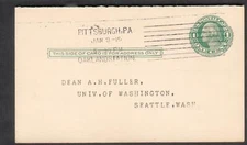 1915 postal card Pittsburgh Oakland Sta to Dean University Of Washington Seattle