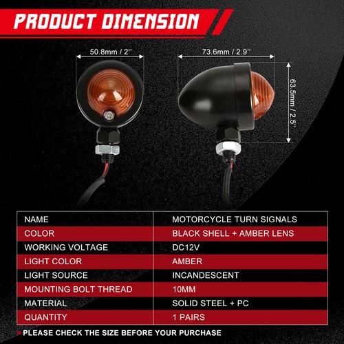 4Pcs Vintage Motorcycle Black Turn Signals Amber Light Bullet For Harley Honda - Picture 4 of 11