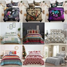 3 PCS Luxury Quilted Bedspread Patchwork Bedding Set Bed Throws Double King Size