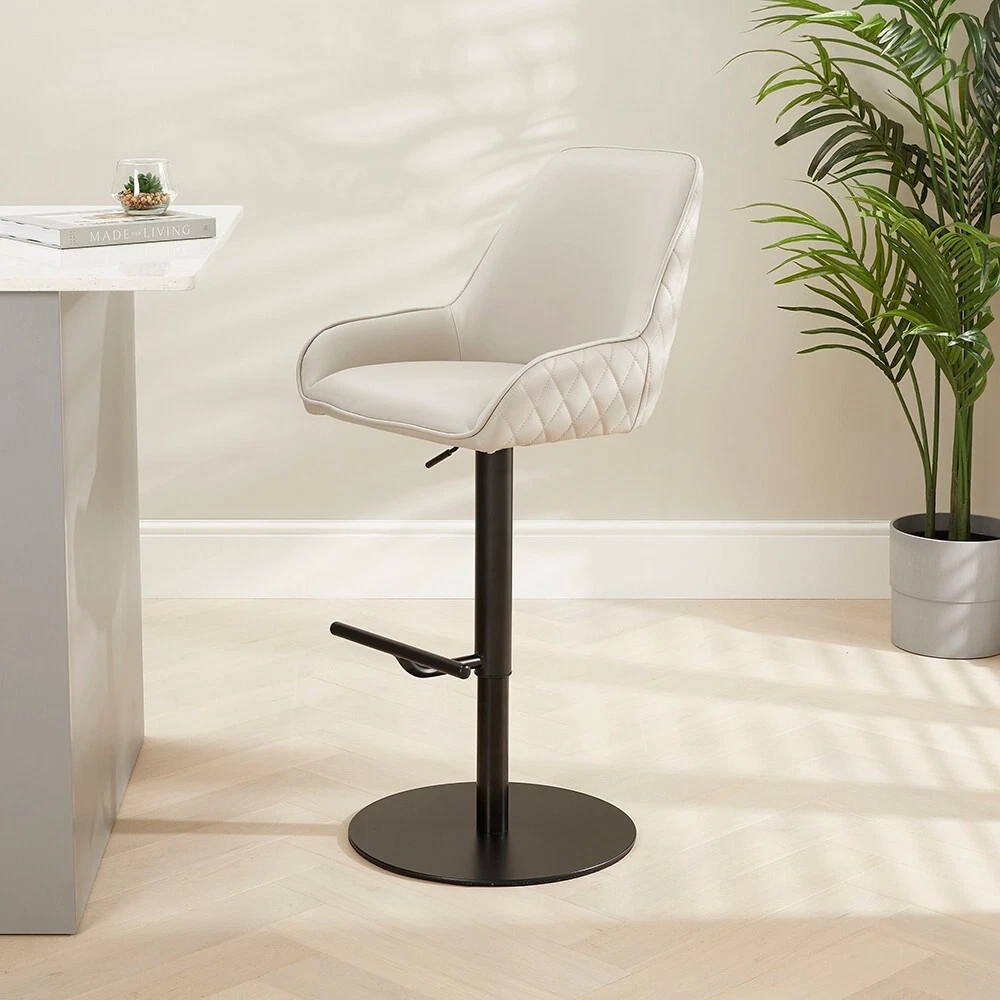 Savoy Light Grey Faux Leather Adjustable Bar Stool with Black Base BAR 35