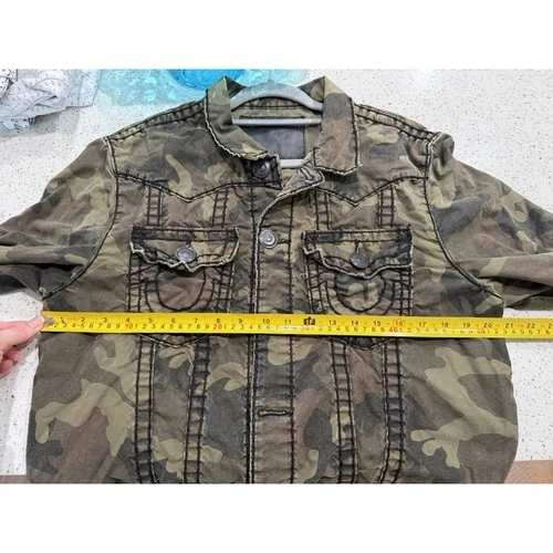 RARE True Religion Jimmy Super T Olive Green Camo Jacket Large image 10