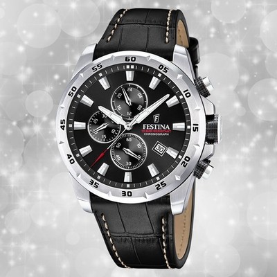 Festina Herrenuhr Leder schwarz Festina Chronograph Armbanduhr UF20692/4