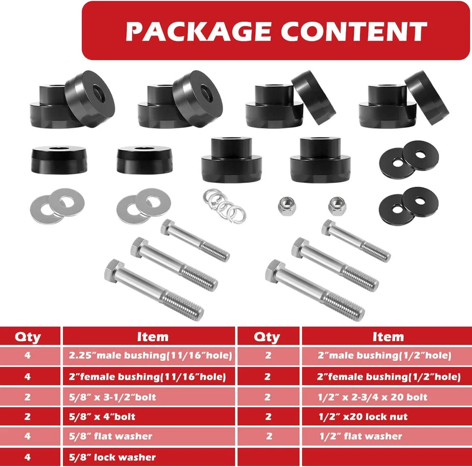 134-10005 Billet Body Mount Bushings for Camaro Nova Chevy II Buick Apollo 32Pcs - Image 2 of 4