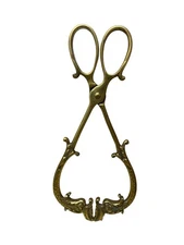 Antique Solid Brass Fireplace Coal Tongs Serpent/Koi Head 1800s 1900s