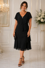 Patra Dress NWT Layered Chiffon Size 10 Black Tiered Midi Party Formal