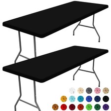 Spandex 6 Foot Rectangle Table Cloth 2 Pack, 72" x 30" Rectangular Black