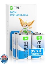 EBL 9 Volt Batteries 4 Pack, 9V Batteries Alkaline Power Ultra Long Lasting w