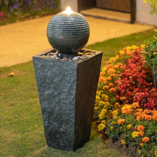 31.75 in. H Polyresin Rippling Floating Sphere Pedestal Outdoor Fountain With - Picture 7 of 9