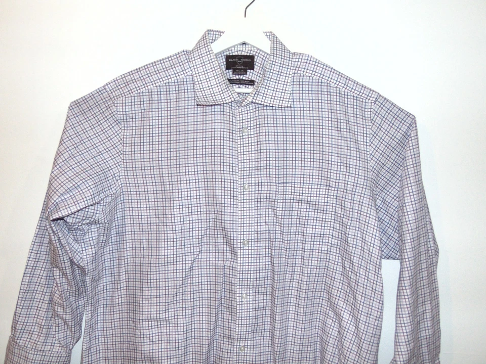 Black Brown 1826 Long Sleeve Mens Shirt White Check 18 1/2-35  - Image 2 of 4