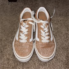 VANS Glitter Gold Lace Up Girls Canvas Low Top Comfort Sneakers Flat