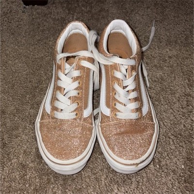 VANS Glitter Gold Lace Up Girls Canvas Low Top Comfort Sneakers Flat