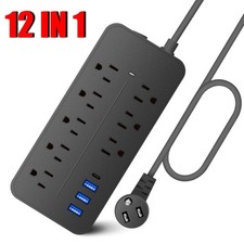 4FT Cord Cable Power Strip Surge Protector 8 AC Outlets 3 USB Ports Type C Port