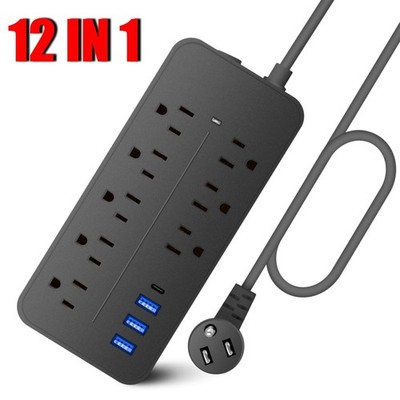 4FT Cord Cable Power Strip Surge Protector 8 AC Outlets 3 USB Ports Type C Port