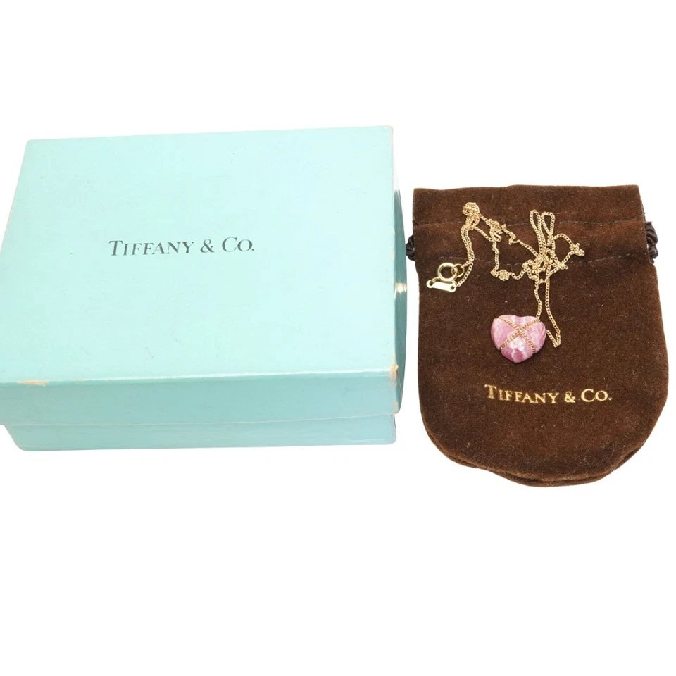 Auténtico Collar Colgante Corazón Rodocrosita Tiffany & Co Oro Amarillo 14K 585 De Colección Foto 3 de 4