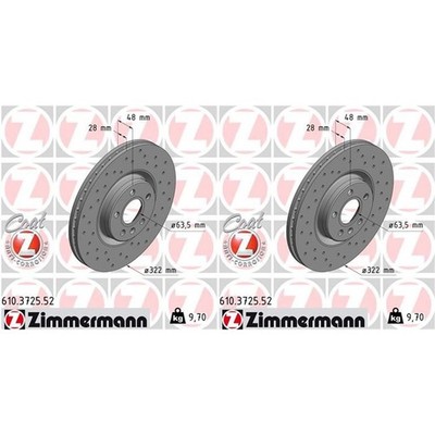 2x ZIMMERMANN SPORT BREMSSCHEIBEN 322mm GELOCHT VORNE passend für VOLVO S90 V90