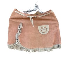 Vintage Pink Suede Cowgirl Skirt Fringe Star Embellishment Size M