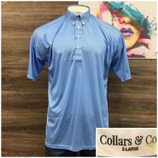 NEW Collars Co Mens XL Dress Collar Polo Shirt Blue White Gingham Performance