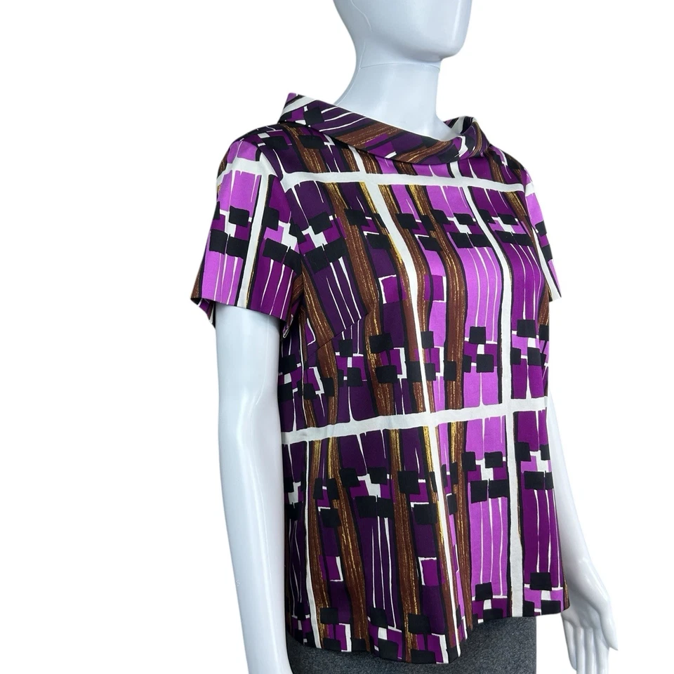 Blusa Max Mara Weekend Tony Estampado Geométrico Talla PEQUEÑA Calce Cuadrado Preppy Lujo Foto 2 de 4