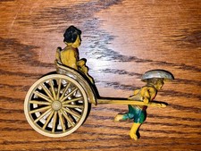 Vintage Japanese Celluloid Rickshaw Running Man / Geisha Lady 1940s 