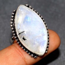 Rainbow Moonstone 925 Silver Plated Ring US 11 Valentine Gift Jewelry JW