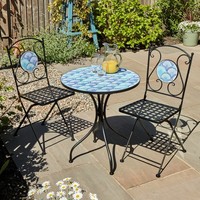 Bistro Set Mosaic Patio Outdoor Garden Furniture Table and Chairs Metal Frame
