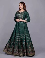 Indian Women green rayon Kurta Kurti comfortable Embroidery Anarkali ALine dress