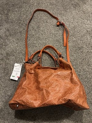 Isadora Of Florence Large Italian Leather Satchel Shoulder Bag Cognac