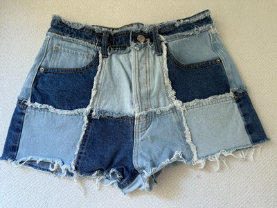 Wild Fable Women's Patchwork Jeans Shorts Size 4 Raw Edge Dark and Light Denim