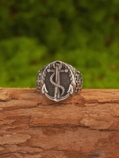 NIGHT WORKS European and American medieval retro boat anchor oval Signet Ring
