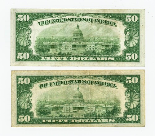 FR#2102 B&C $50 1934 (2) Federal Reserve Notes Philadelphia & New York DC-6166 - Picture 2 of 2