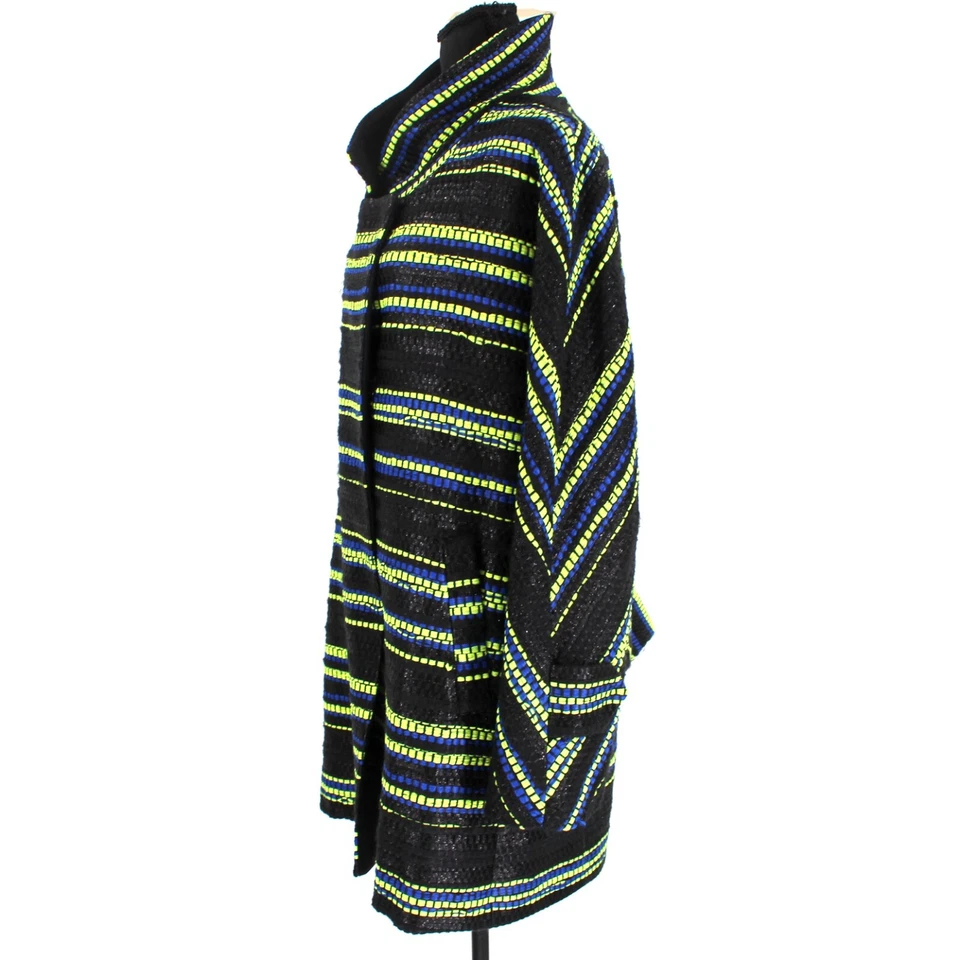 Abrigo a Rayas Milly Couture Eldridge Negro Tweed Frontal a Presión L Verde Neón Grande Foto 4 de 4
