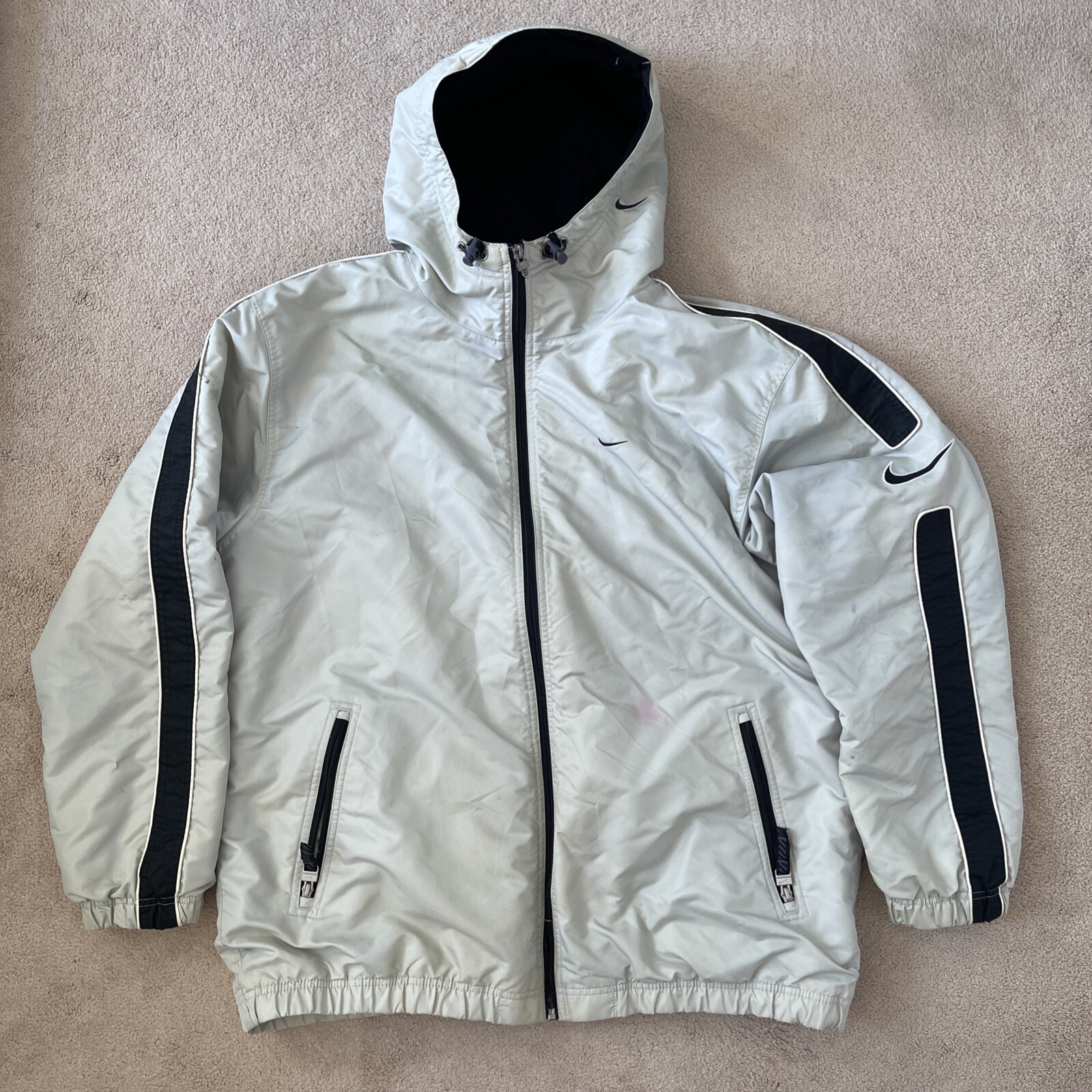 VTG Nike Jacket Men’s Large Gray Fleece Lined Hooded Sport Outdoor Zip Y2K Snow