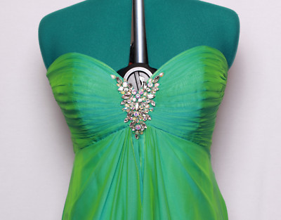 CUSTOM TEAL GREEN STRAPLESS IRIDESCENT CHIFFON PROM FORMAL GOWN DRESS 14 |  eBay UK