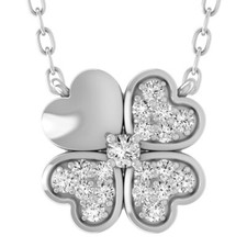Natural Diamond 10K White Gold Heart Pendant 18" Silver Cable Chain