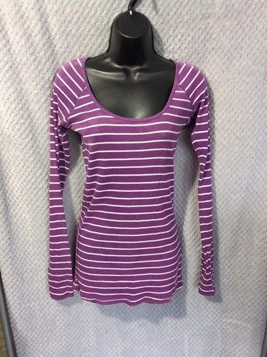 Top donna Jack Wills viola a righe 100% cotone manica lunga UK 10 caldo