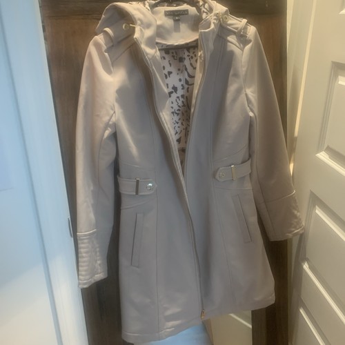 Via Spaga Trench Coat Beige Size Small Lined Hooded NWOT