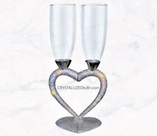 Bling Champagne Glasses AUSTRIAN CRYSTALS Heart Stem Wedding Couple Bedazzled