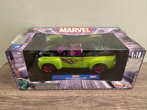 2004 Maisto Marvel The Incredible Hulk Car Chevrolet SSR 1:18 Diecast In Box - Picture 2 of 11