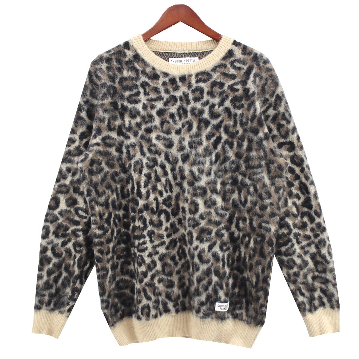 Second Hand WACKO MARIA Leopard Mohair Knit Jacquard Sweater Brown