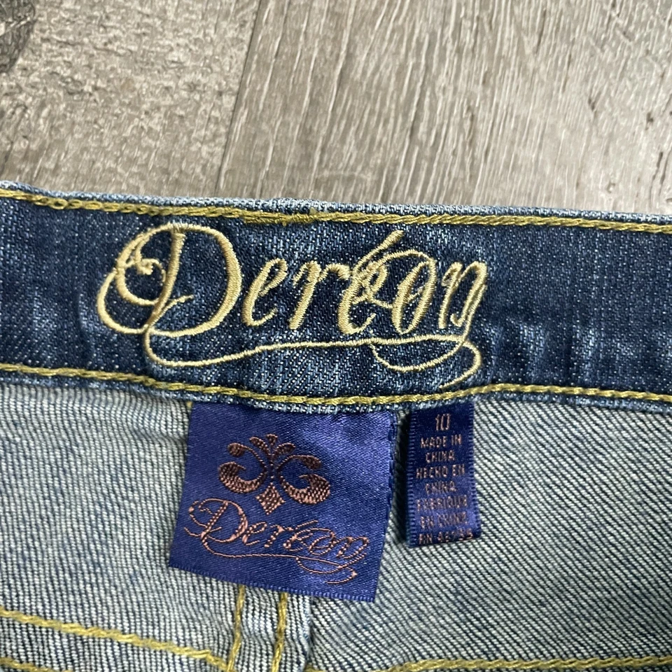 Jeans de mezclilla lavados oscuros Dereon para niñas pierna recta talla 10 Foto 3 de 4