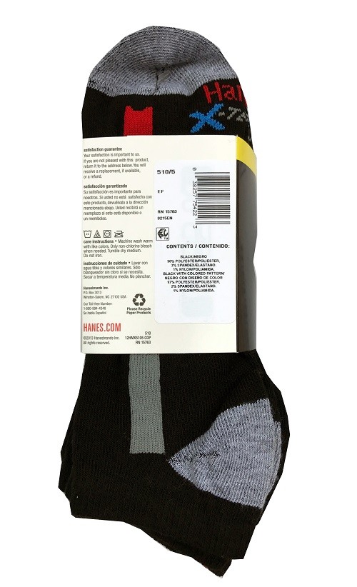 Hanes Men's X-TEMP Black No Show Socks 5-Pack size 6-12 