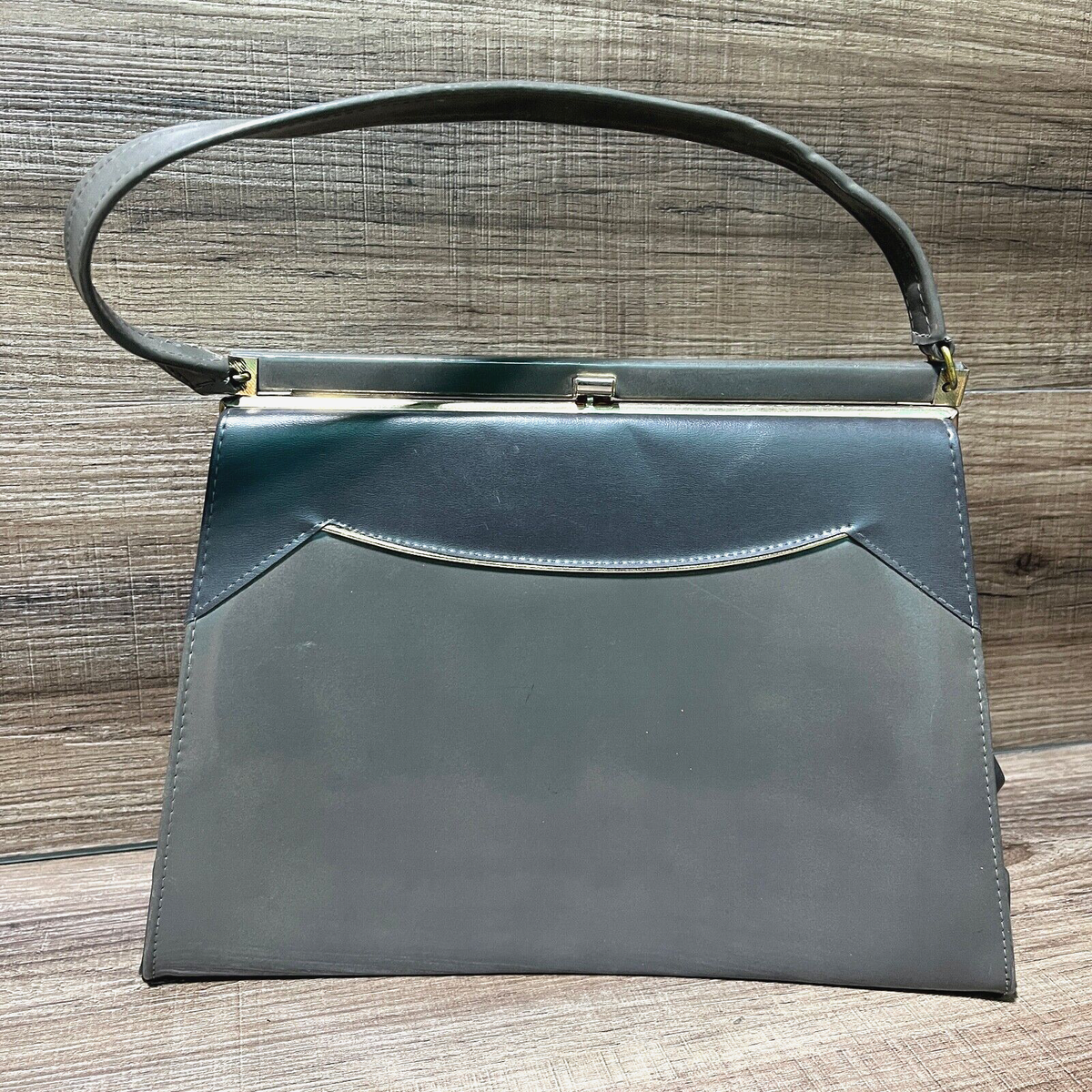 Naturalizer Handbag Purse Gray Gold Tone Metal Frame & Accents