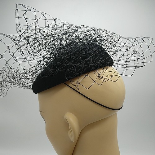 Failsworth Hat Studio BLACK Pillbox Birdcage Veil Fascinator Hat 100% Wool, NWT - Picture 12 of 15