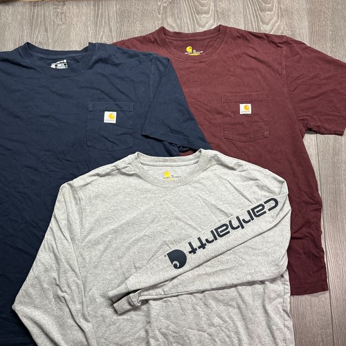 3 Carhartt Short Sleeve T Shirts XL Workwear Bundle Heavy Cotton USA Long Sleeve